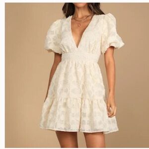 NWT Lulu's Cream Puff Sleeve Mini Dress